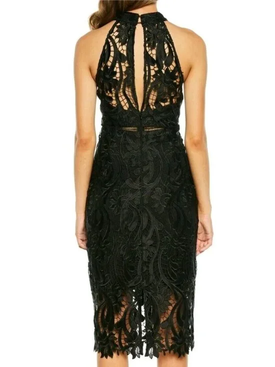 BARDOT  EMBROIDERED SLEEVELESS LACE STRETCH PENCIL DRESS BLACK SIZE 4 - Picture 3 of 5